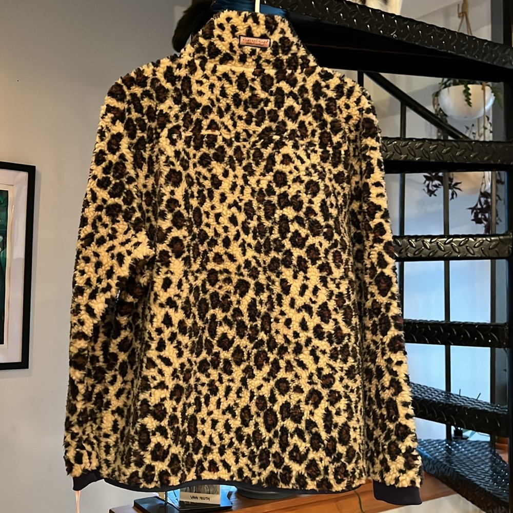 Vineyard Vines Shep Shirt supershep Leopard Print XL fleece half zip *NEW* - Picture 6 of 6